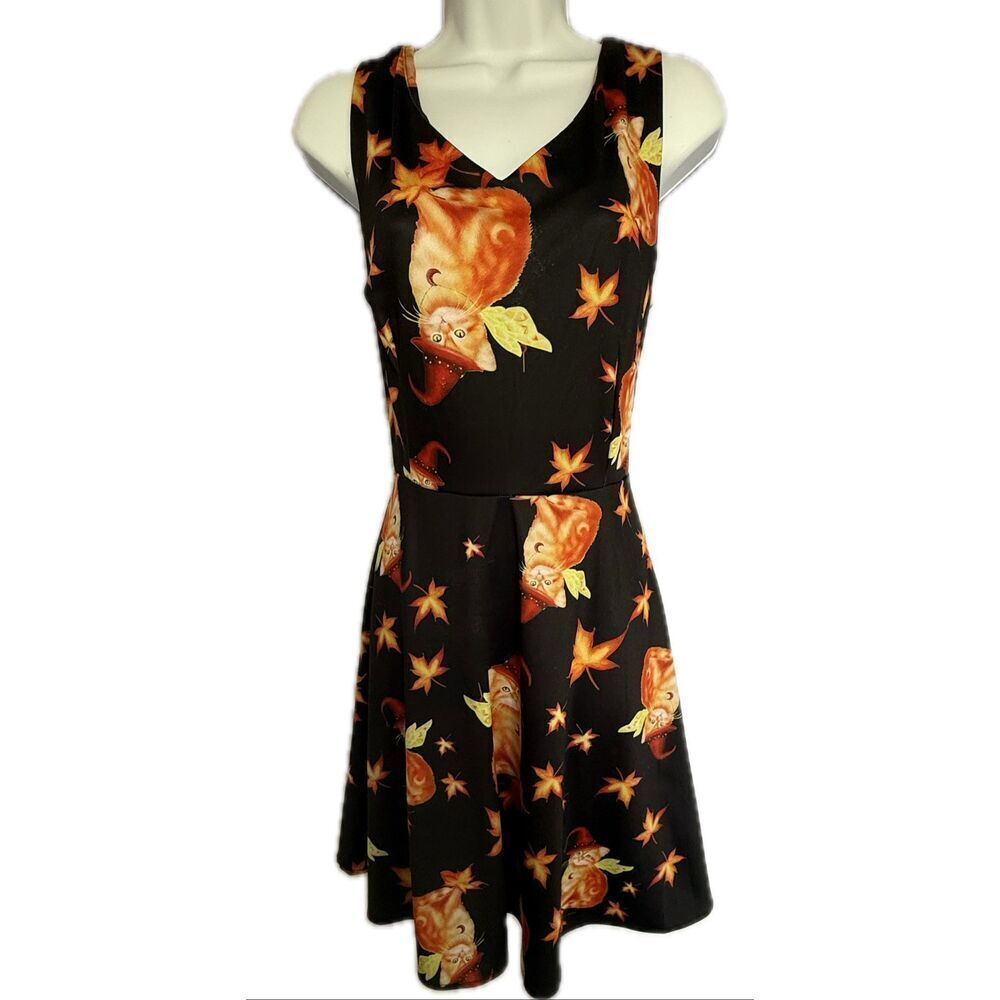 Cat Witch A Line Dress Women’s Size XL Fairy Maple Leaves